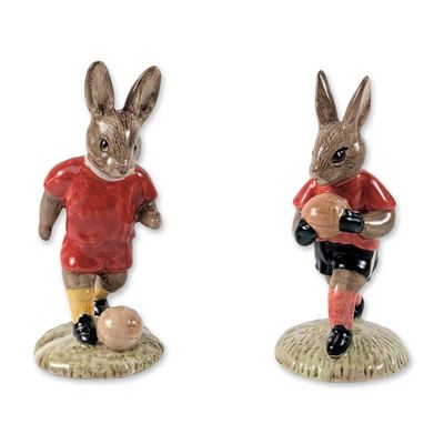 2pc Royal Doulton Soccer Bunnykins Figurines