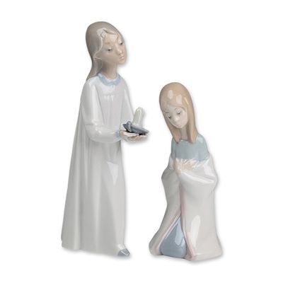 2pc Lladro Glazed Porcelain Girl Figurines, Girl with Candle & Mary
