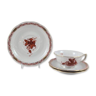 4pc Herend Chinese Bouquet Orange Porcelain Grouping