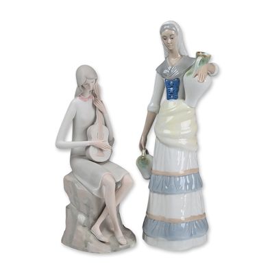2pc Spanish Glazed and Bisque Porcelain Figurines including Tengra