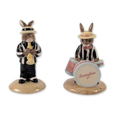 2pc Royal Doulton Bunnykins Jazz Band Porcelain Figurines