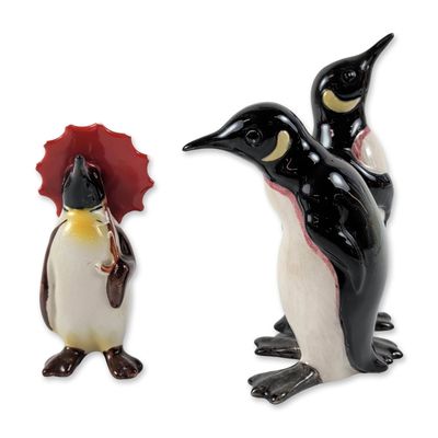 2pc Beswick England Glazed Ceramic Penguin Figurines