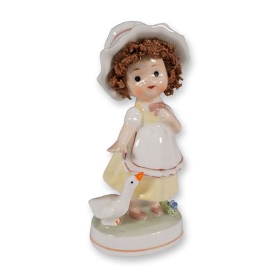 Napco Ware Bone China Figurine, Girl with Goose