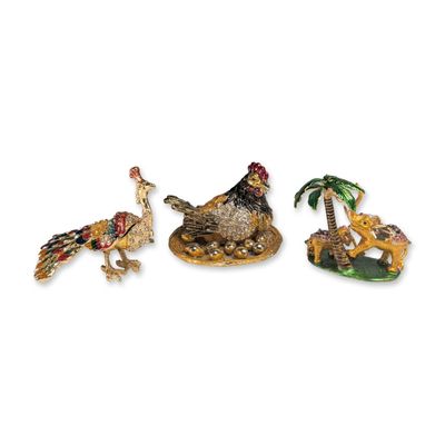 3pc QIFU Enameled and Jeweled Animal Trinket Boxes