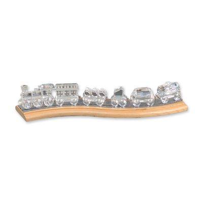 6-Piece Swarovski Silver Crystal Train Set with Display Stand