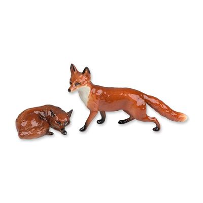 Two Beswick England Glazed Ceramic Fox Figurines