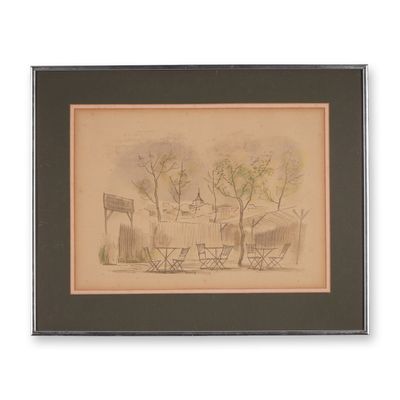 Eduardo Vicente, Color Lithograph on Paper, Outdoor Cafe Scene