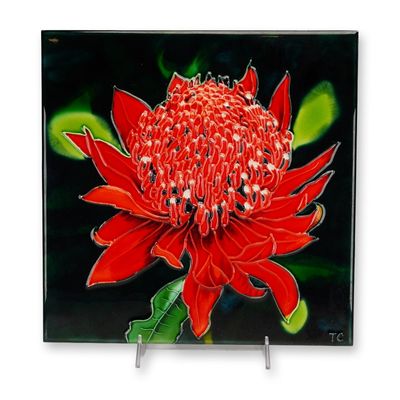 Hand-Painted Ceramic Waratah Flower Art Tile