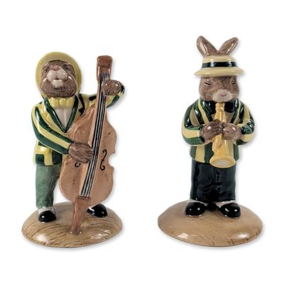 2pc Royal Doulton Bunnykins Jazz Band Figurines