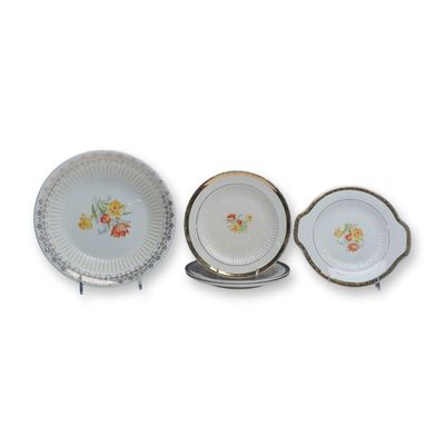 5-Piece Royal China Porcelain Floral Bowl and Plate Set