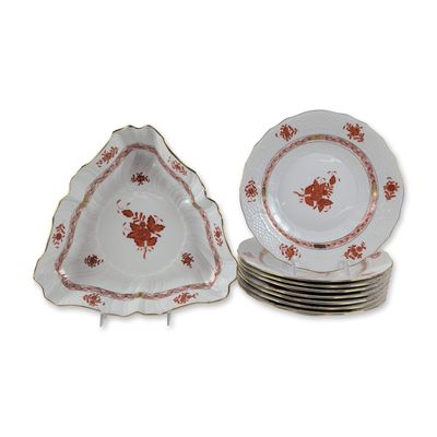 9pc Herend Chinese Bouquet Orange Porcelain Tableware