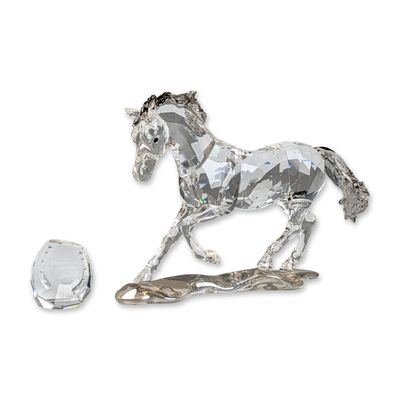 2pc Swarovski SCS 2014 Crystal Figurine, Esperanza Horse with Horseshoe Plaque