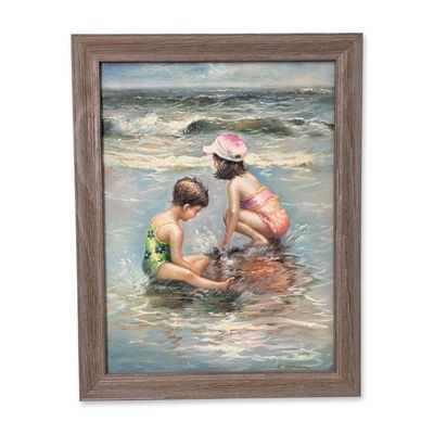Framed Oil on Canvas, Children Playing in the Surf, Signed Kline
