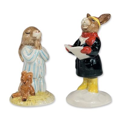 2pc Royal Doulton Bunnykins Carol Singer and Bedtime Figurines