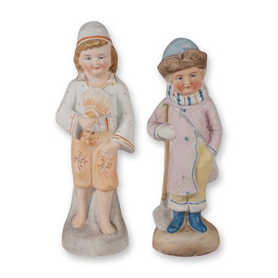 2-Piece Bisque Porcelain Figurines, Seasonal Boys