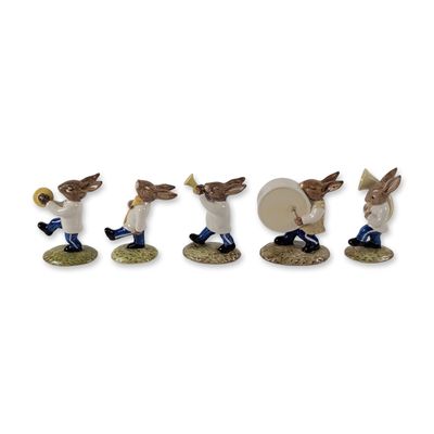 Set of Five Rare Colorway Royal Doulton Bunnykins Oompah Band Figurines