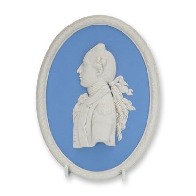 Wedgwood Blue Jasperware Oval Portrait Medallion Plaque, Captain Hamilton