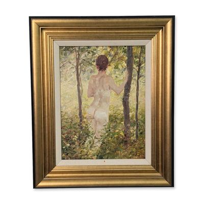 David Hettinger (American b. 1946), Oil on Canvas, Nude in a Wooded Landscape, Signed