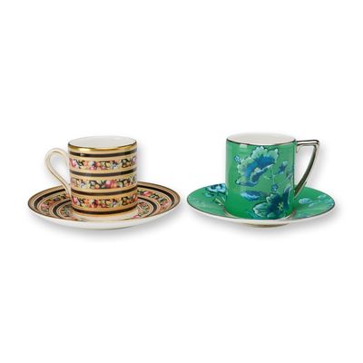 4pc Wedgwood Bone China Jasper Conran and Clio Design Demitasses and Saucers