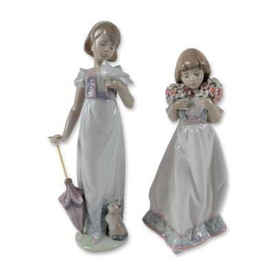 2pc Lladro Porcelain Figurines, Summer Stroll and Spring Bouquets