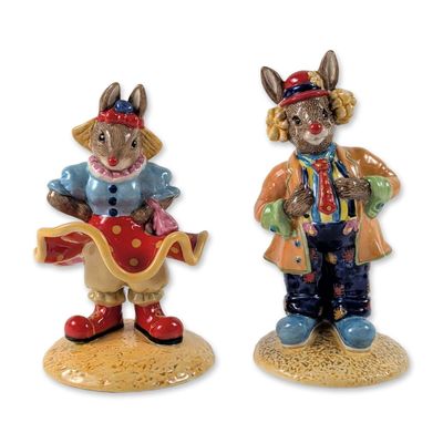 2pc Royal Doulton Bunnykins Clarence and Clarissa Clown Figurines