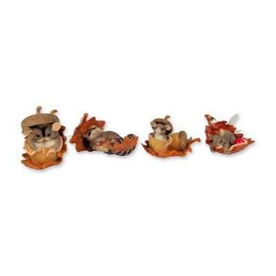 4pc Charming Tails Resin Autumn Ornaments and Figurines