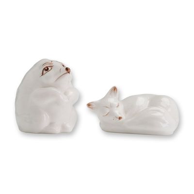 2pc Coalport English Bone China Hedgehog and Fox Figurine