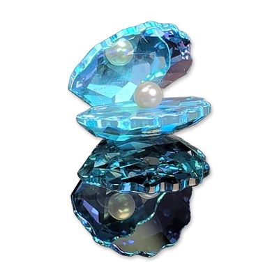 Swarovski Crystal Figurine, Light Aqua Blue Shell with Pearl