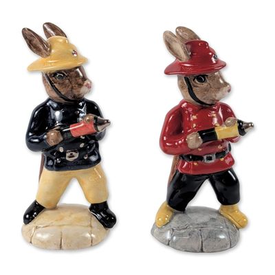 2pc Royal Doulton Bunnykins Fireman Porcelain Figurines