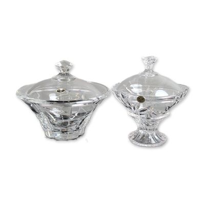 2pc European Cut Lead Crystal Lidded Pedestal Bowls