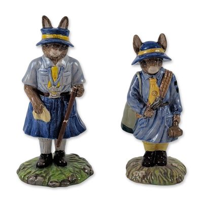2pc Royal Doulton Bunnykins Ceramic Scouting Figurines