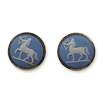 A Pair of Vintage Gilt Jasperware-Style Sagittarius Centaur Cufflinks