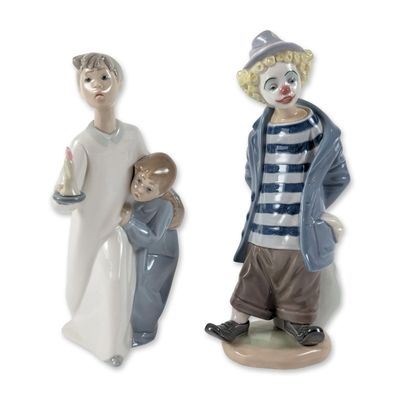 2pc Lladro Porcelain Figurines, Boy and Girl and Little Traveler