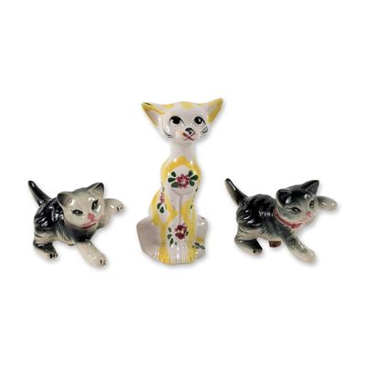 3pc Japanese Ceramic Cat Figurines