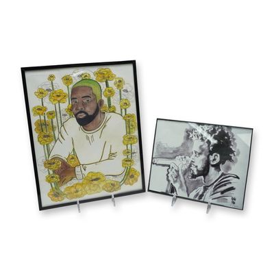2-Piece Framed Art Prints, J. Cole and Frank Ocean Portraits