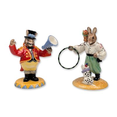 2pc Royal Doulton Porcelain Bunnykins Circus Figurines