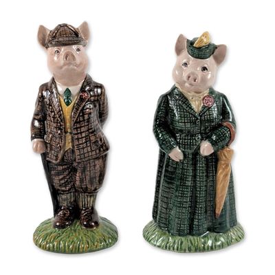 2pc Beswick Country Folk Ceramic Pig Figurines