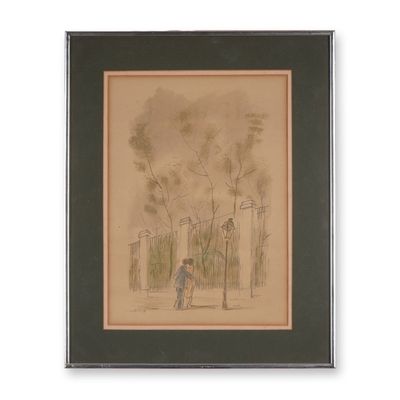 Eduardo Vicente, Color Lithograph on Paper, Couple Near Fence