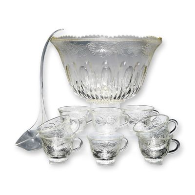 10-Piece Anchor Hocking Harvest Grape Glass Punch Bowl Set