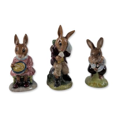 3pc Royal Doulton Bunnykins Glazed Ceramic Figurines