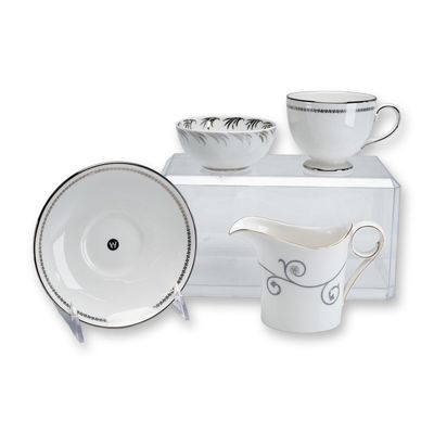 4pc Wedgwood Fine Bone China Coffee Cup and Saucer, Creamer, and Bowl