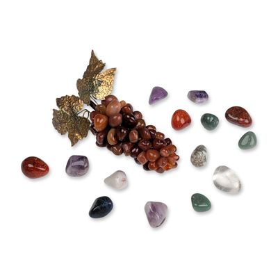 2pc Polished Stone Grape Cluster and Assorted Stones