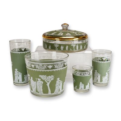 5pc Crystal Table Set in a Wedgwood Jasperware Style