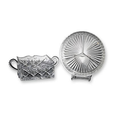2-Piece Godinger Crystal Caddy Bowl and Divided Crystal Tray