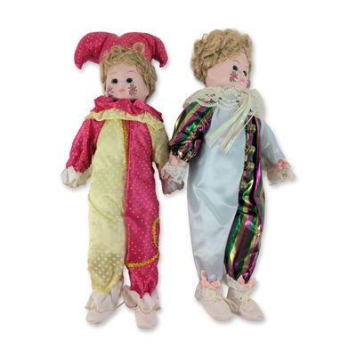 2pct  Vintage Harlequin and Jester Porcelain Dolls