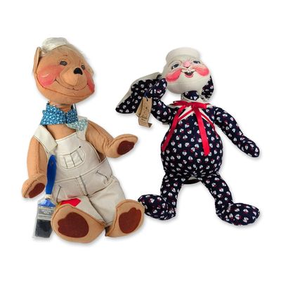 2pc Annalee Dolls Sailor Rabbit and Painter Bear Pair