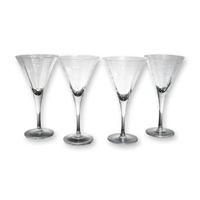 4-Piece Crystal Floral Motif Martini Glasses