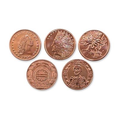5pc .999 Fine Bullion Copper Rounds
