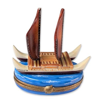 Limoges Carenton Porcelaine Hokulea Voyaging Canoe Box