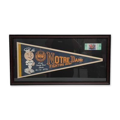 Commemorative Framed 1975 Orange Bowl Notre Dame Pennant and Ticket